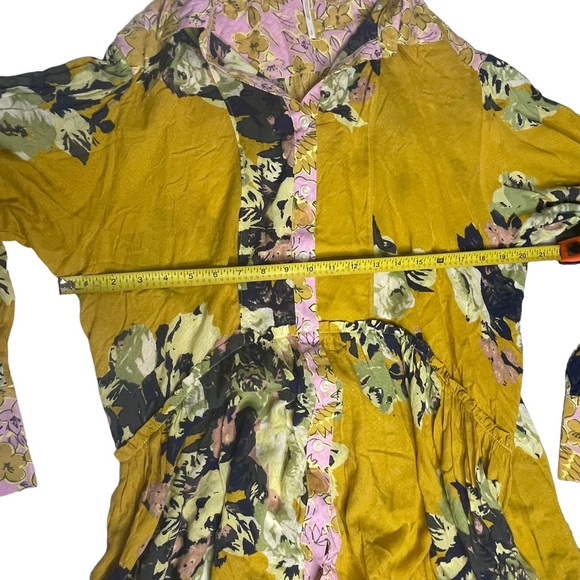 NWOT Free People Yellow Floral Brunch A ButtonUp Mini Dress/Blouse S - Picture 10 of 16